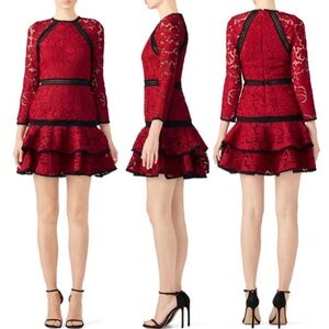 ALEXIS Kharis Red Tiered Lace‎ Dress Cocktail Party Mini Size XL